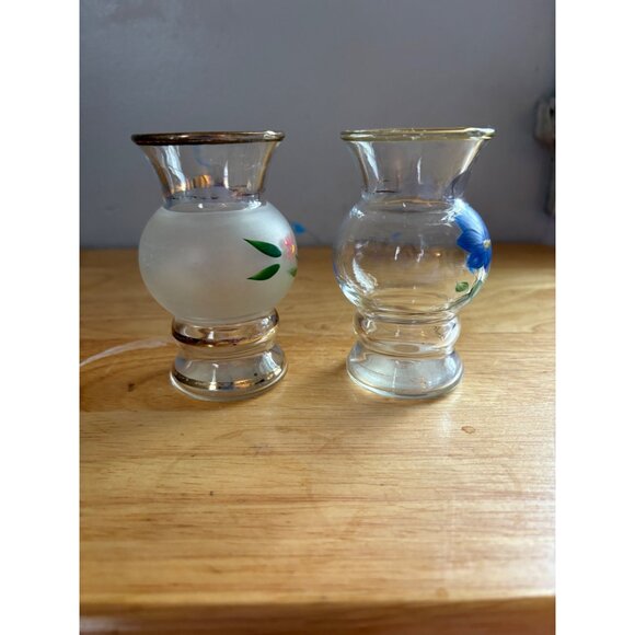 Set of 2 Vintage Bartlett Collins Hand Painted Small Floral Vases Gold Trim - Picture 4 of 6